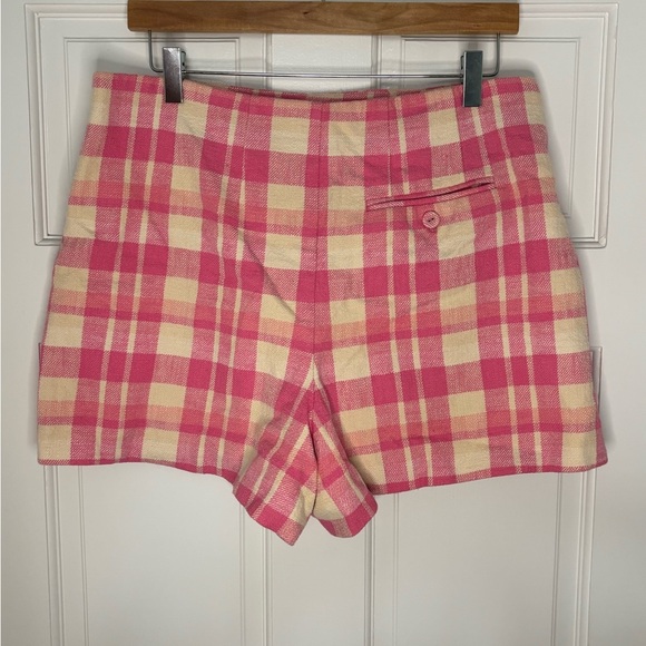 Anthropologie Maeve Tweed High Waisted Pink & Cream Plaid Side Button Shorts - Picture 9 of 15